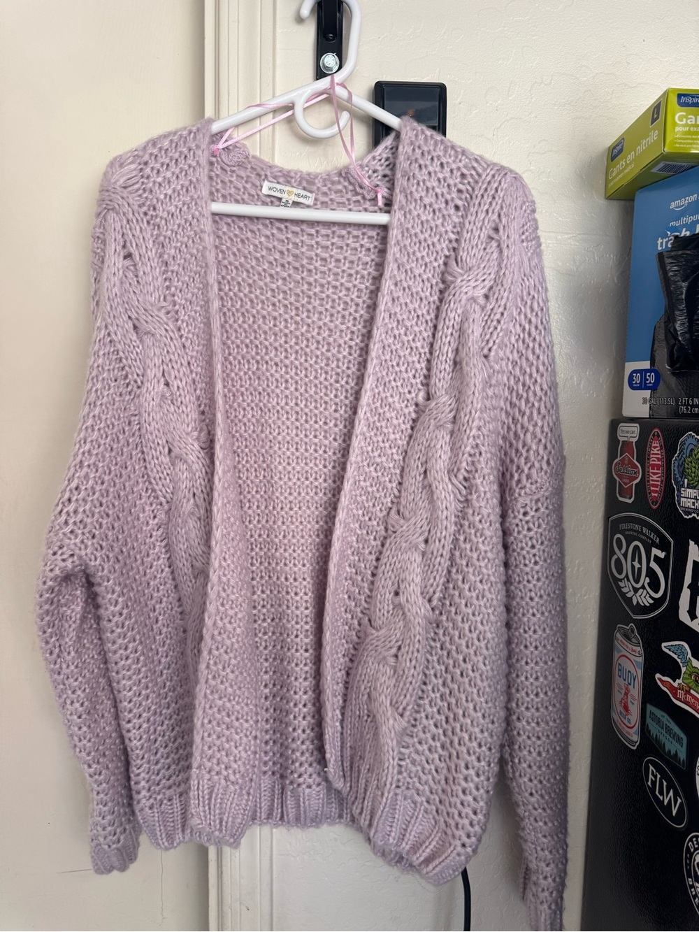 Nordstrom Light Purple Cable Knit Open Cardigan Sweater